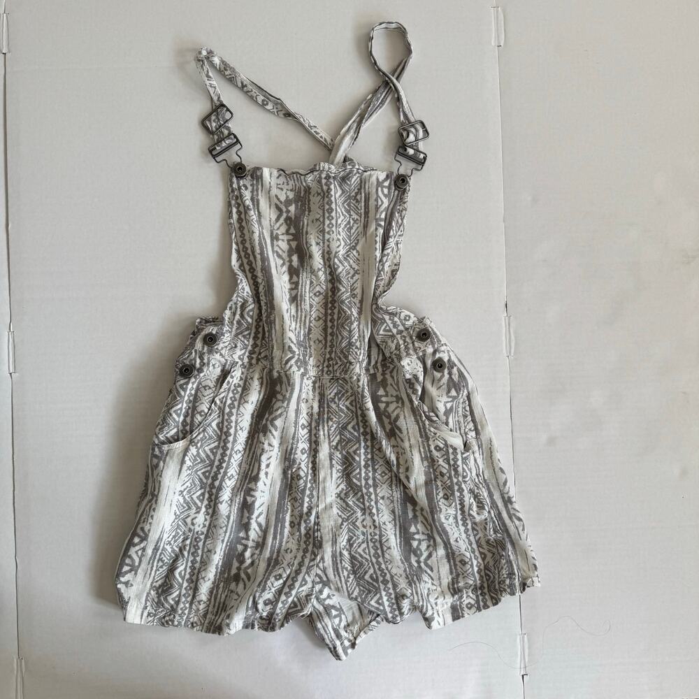 Linen Large Gray White Boho tribal overall jumper romper shorts playsuit Cali - Picture 2 of 12